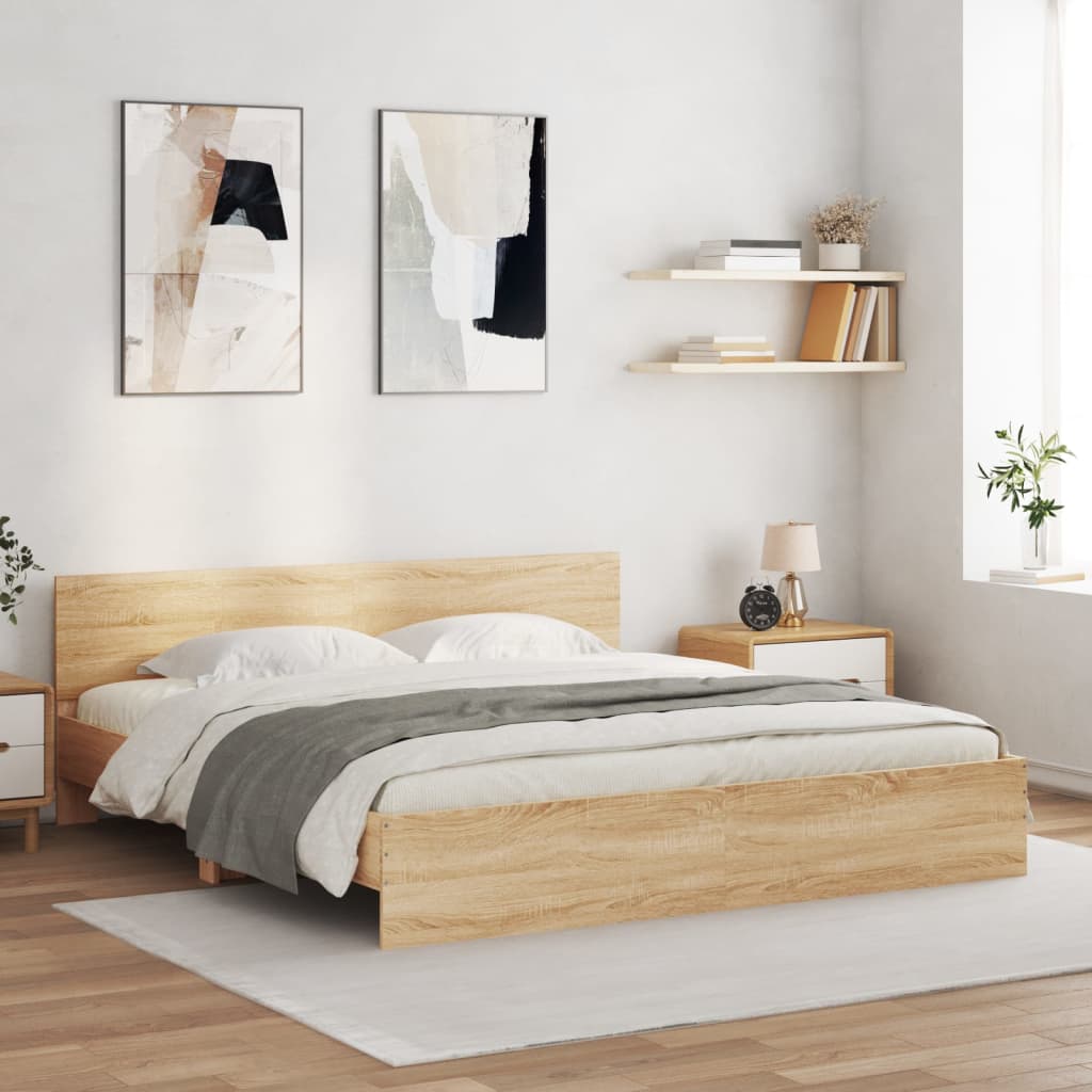 vidaXL Rama łóżka z wezgłowiem i LED, dąb sonoma, 180x200 cm