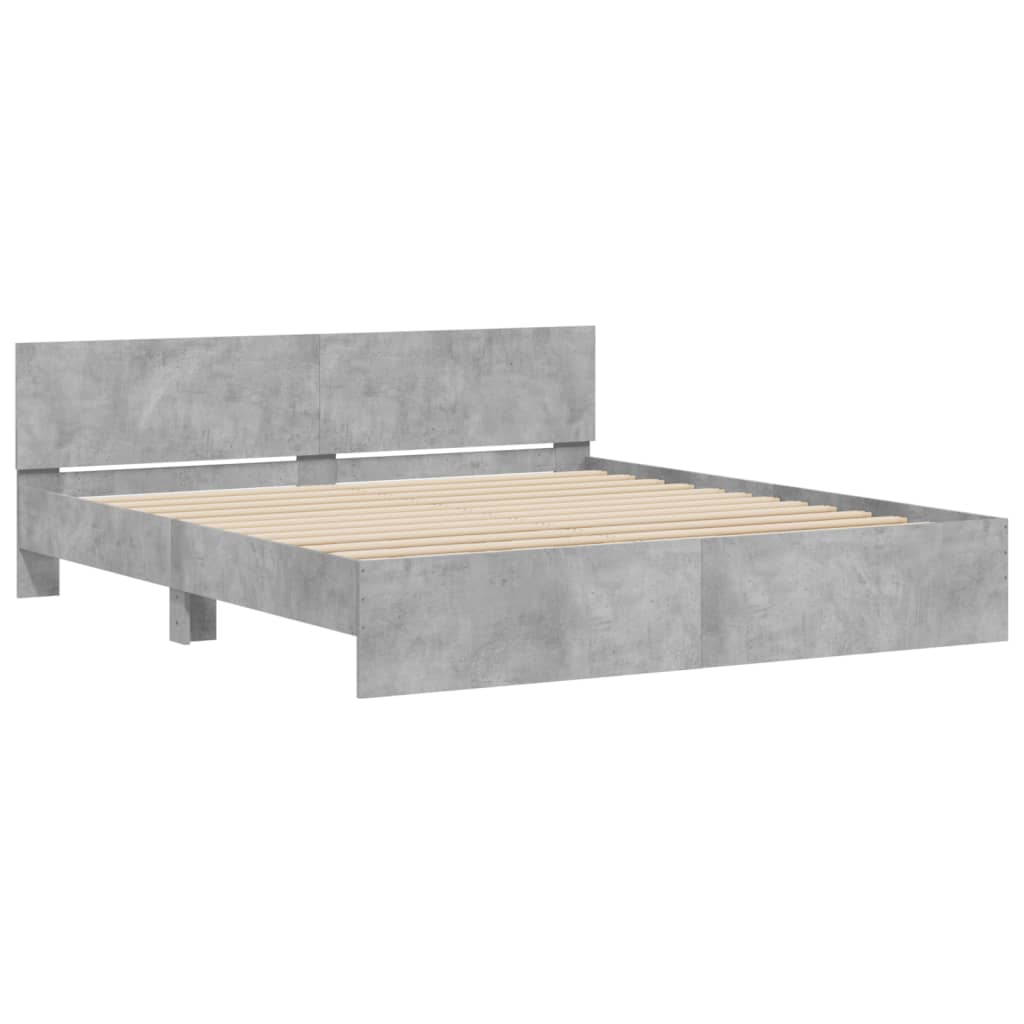 vidaXL Rama łóżka z wezgłowiem i LED, szarość betonu, 180x200 cm