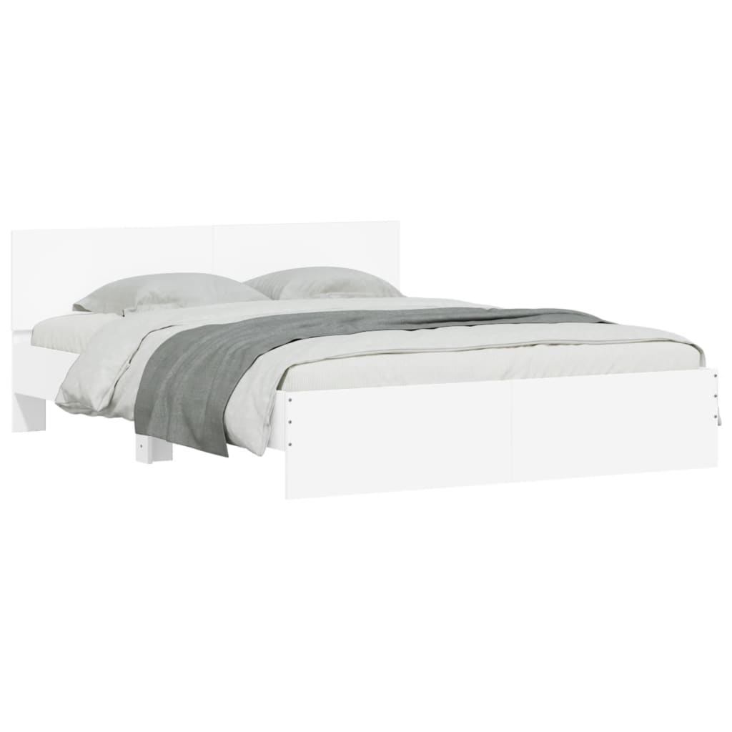vidaXL Rama łóżka z wezgłowiem i LED, biała, 160x200 cm