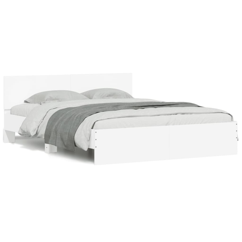 vidaXL Rama łóżka z wezgłowiem i LED, biała, 160x200 cm