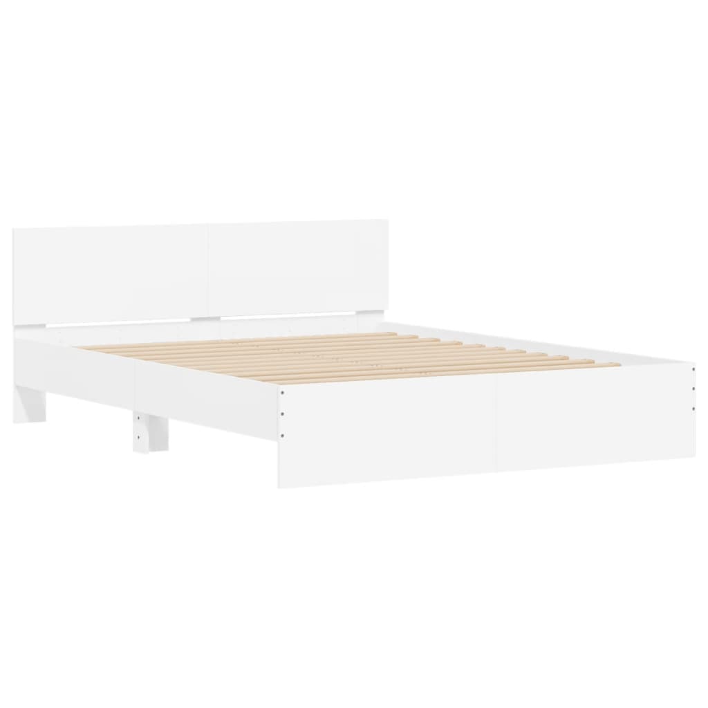 vidaXL Rama łóżka z wezgłowiem i LED, biała, 160x200 cm