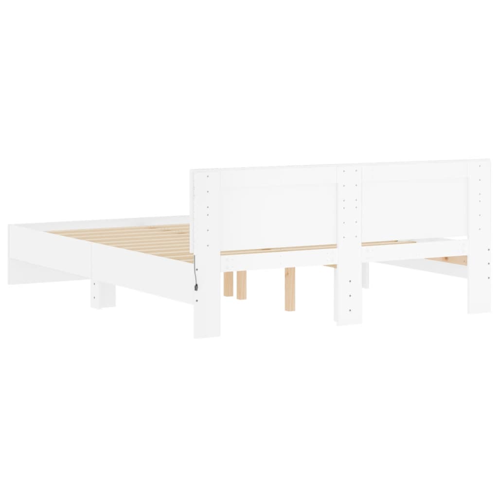 vidaXL Rama łóżka z wezgłowiem i LED, biała, 160x200 cm
