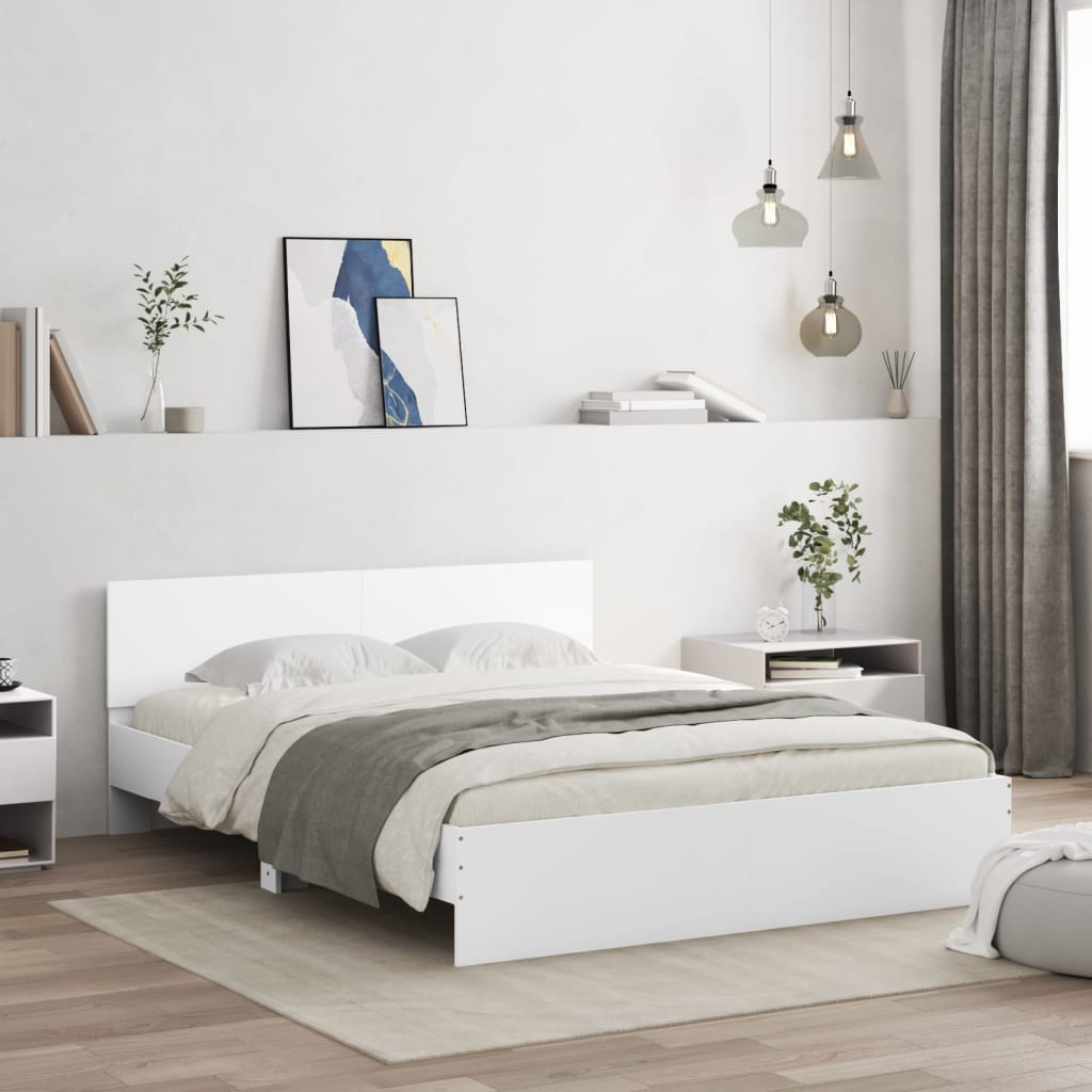 vidaXL Rama łóżka z wezgłowiem i LED, biała, 160x200 cm
