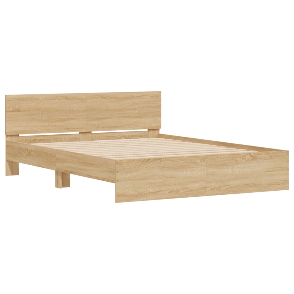 vidaXL Rama łóżka z wezgłowiem i LED, dąb sonoma, 160x200 cm