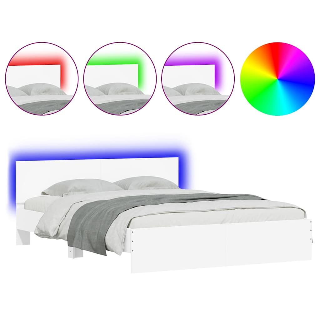 vidaXL Rama łóżka z wezgłowiem i LED, biała, 150x200 cm