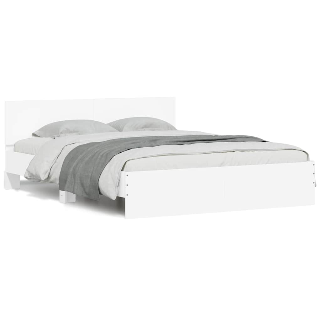vidaXL Rama łóżka z wezgłowiem i LED, biała, 150x200 cm