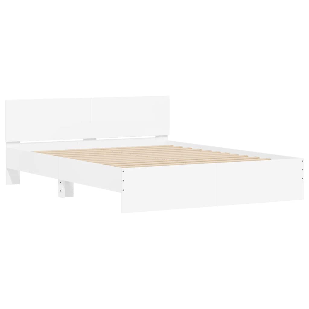 vidaXL Rama łóżka z wezgłowiem i LED, biała, 150x200 cm