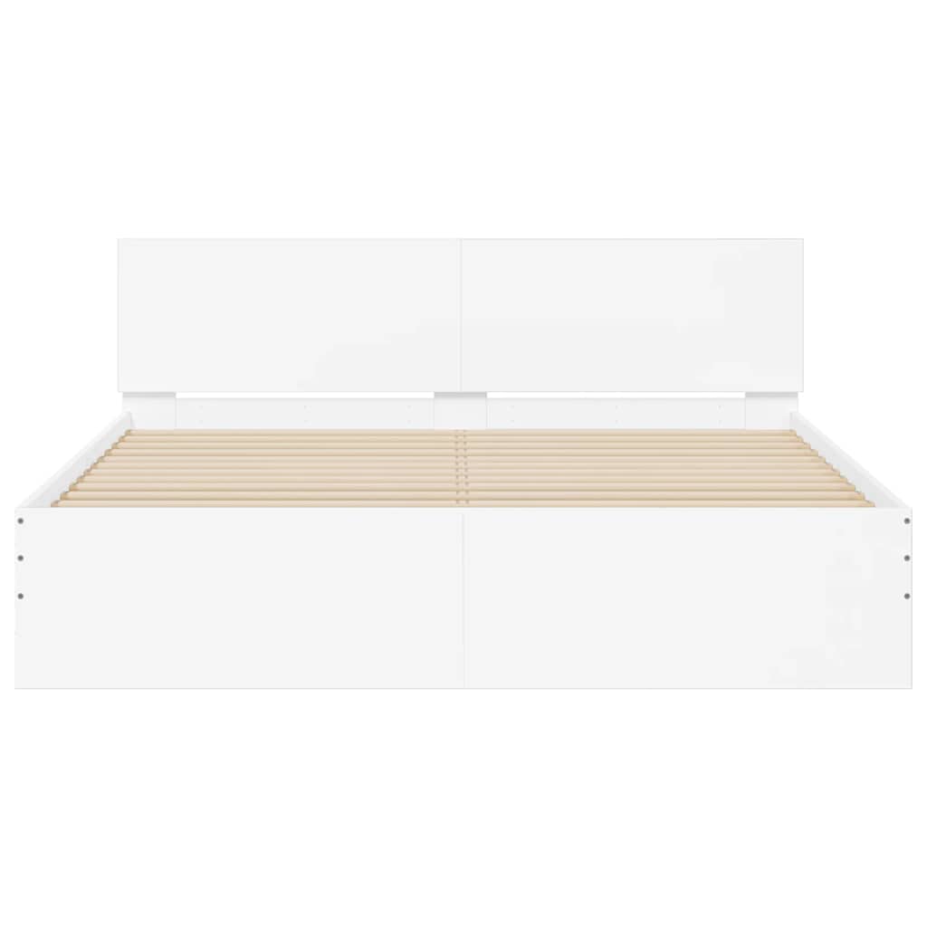vidaXL Rama łóżka z wezgłowiem i LED, biała, 150x200 cm