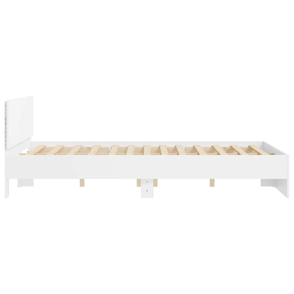 vidaXL Rama łóżka z wezgłowiem i LED, biała, 150x200 cm