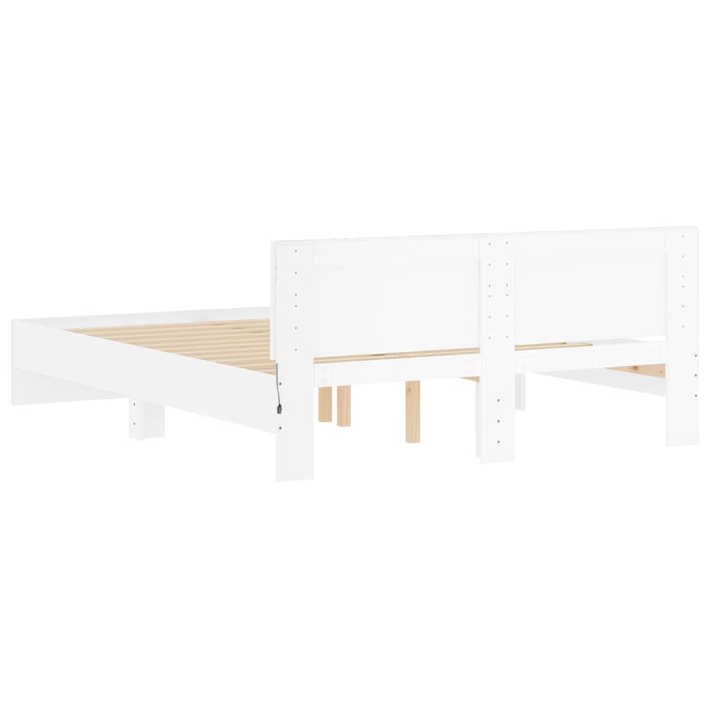 vidaXL Rama łóżka z wezgłowiem i LED, biała, 150x200 cm