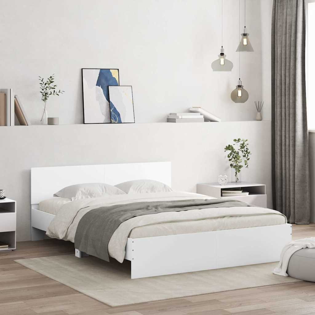 vidaXL Rama łóżka z wezgłowiem i LED, biała, 150x200 cm