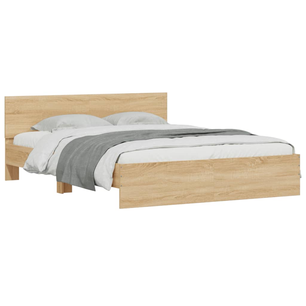 vidaXL Rama łóżka z wezgłowiem i LED, dąb sonoma, 150x200 cm
