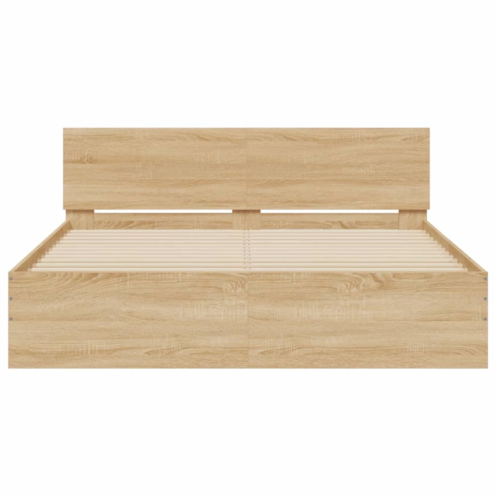 vidaXL Rama łóżka z wezgłowiem i LED, dąb sonoma, 150x200 cm