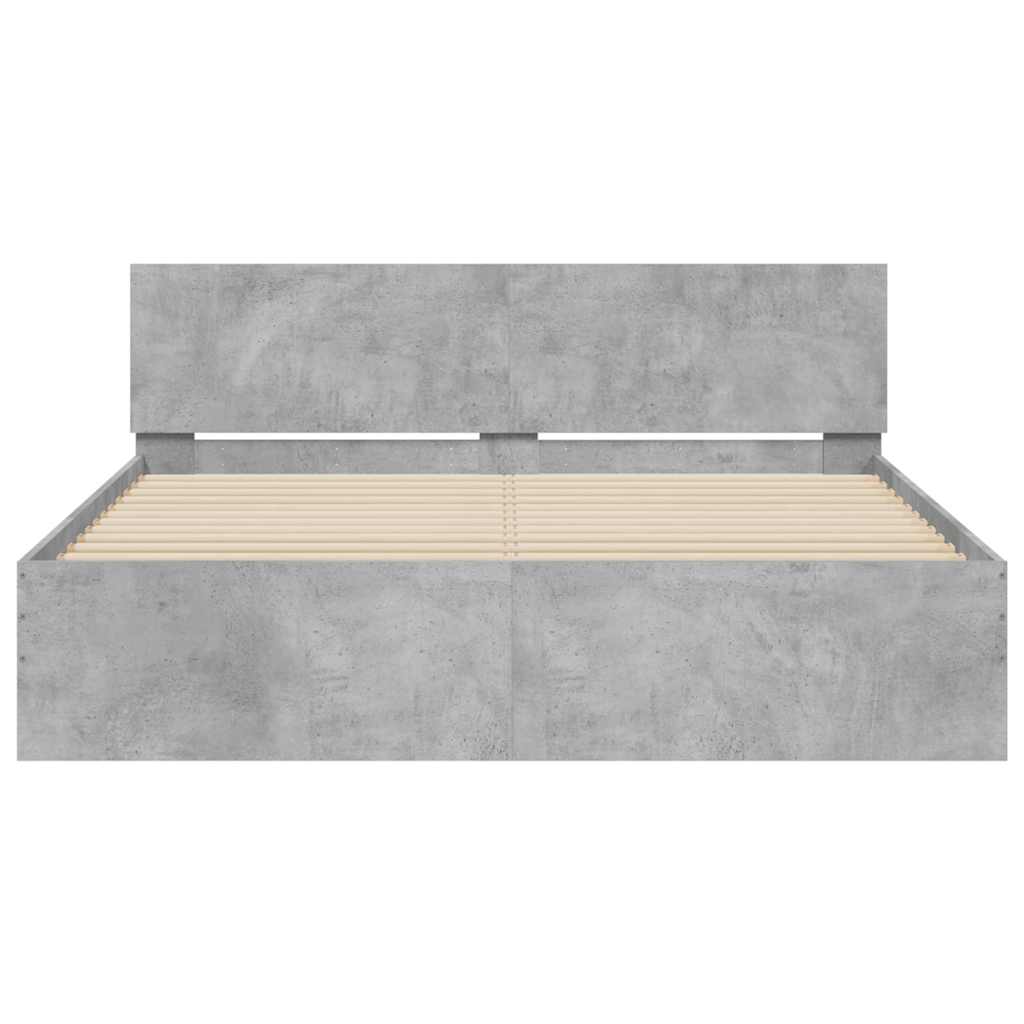 vidaXL Rama łóżka z wezgłowiem i LED, szarość betonu, 150x200 cm