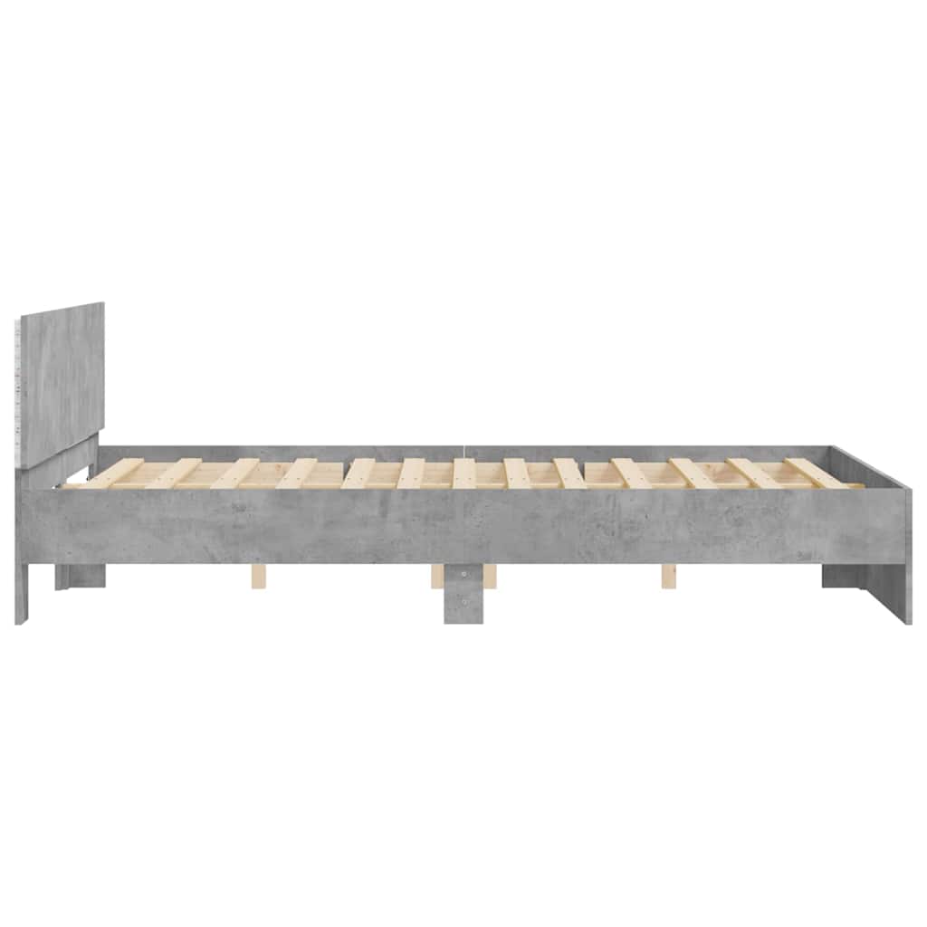 vidaXL Rama łóżka z wezgłowiem i LED, szarość betonu, 150x200 cm