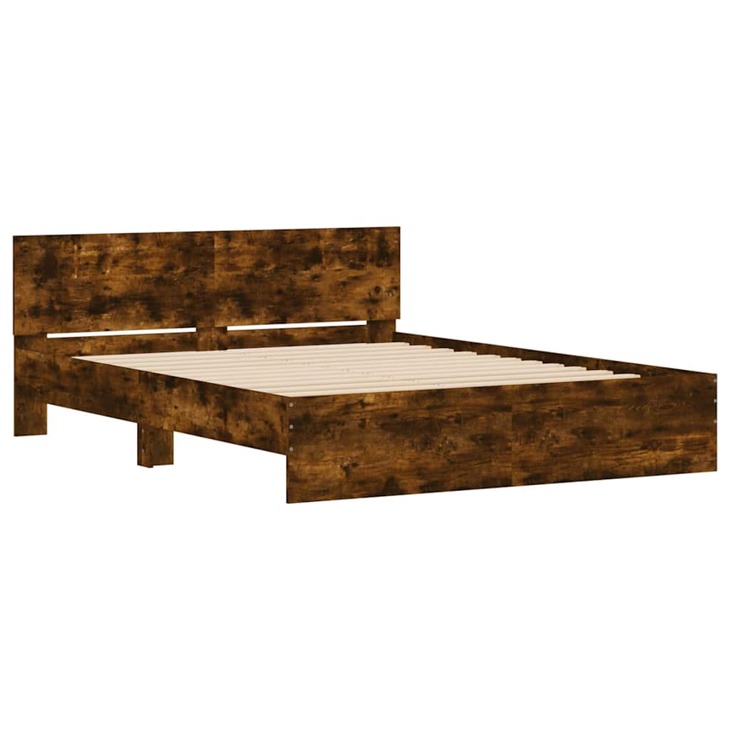 vidaXL Rama łóżka z wezgłowiem i LED, przydymiony dąb, 150x200 cm