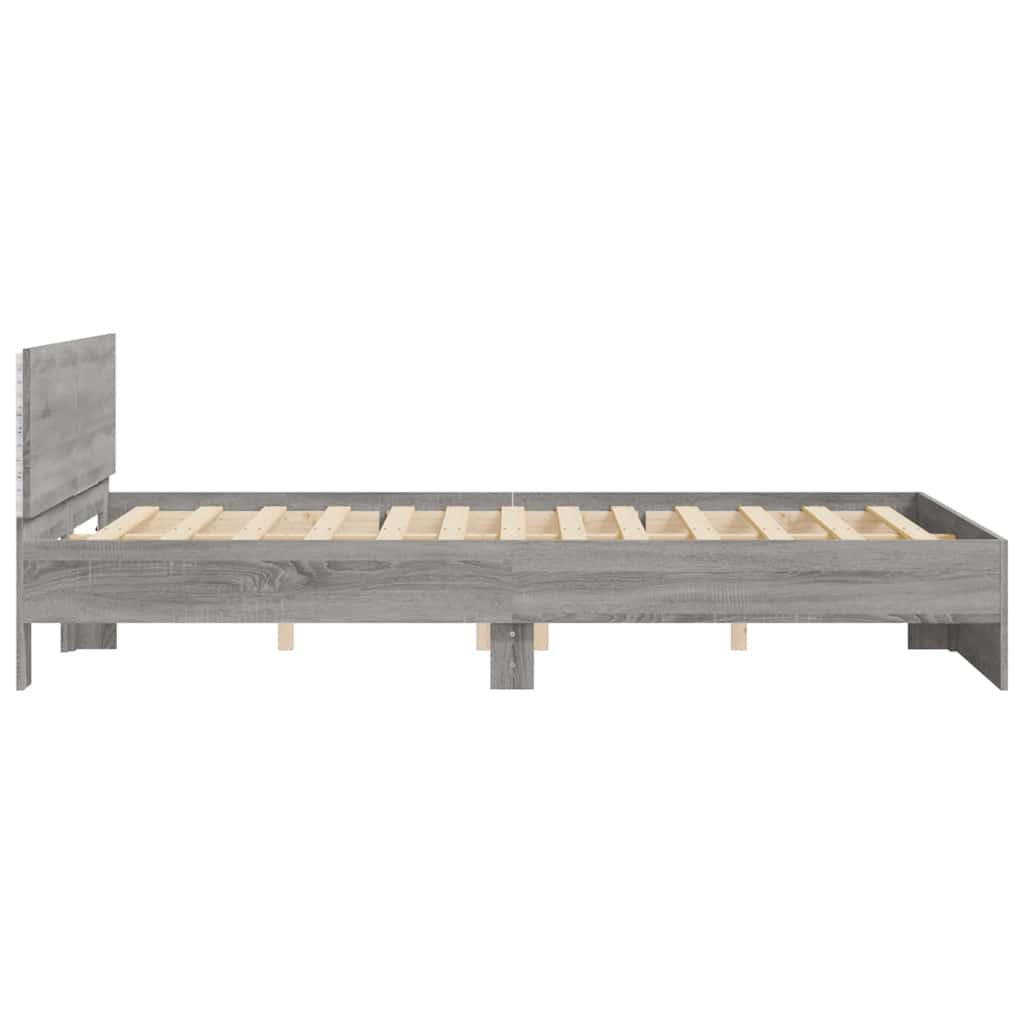 vidaXL Rama łóżka z wezgłowiem i LED, szary dąb sonoma, 150x200 cm