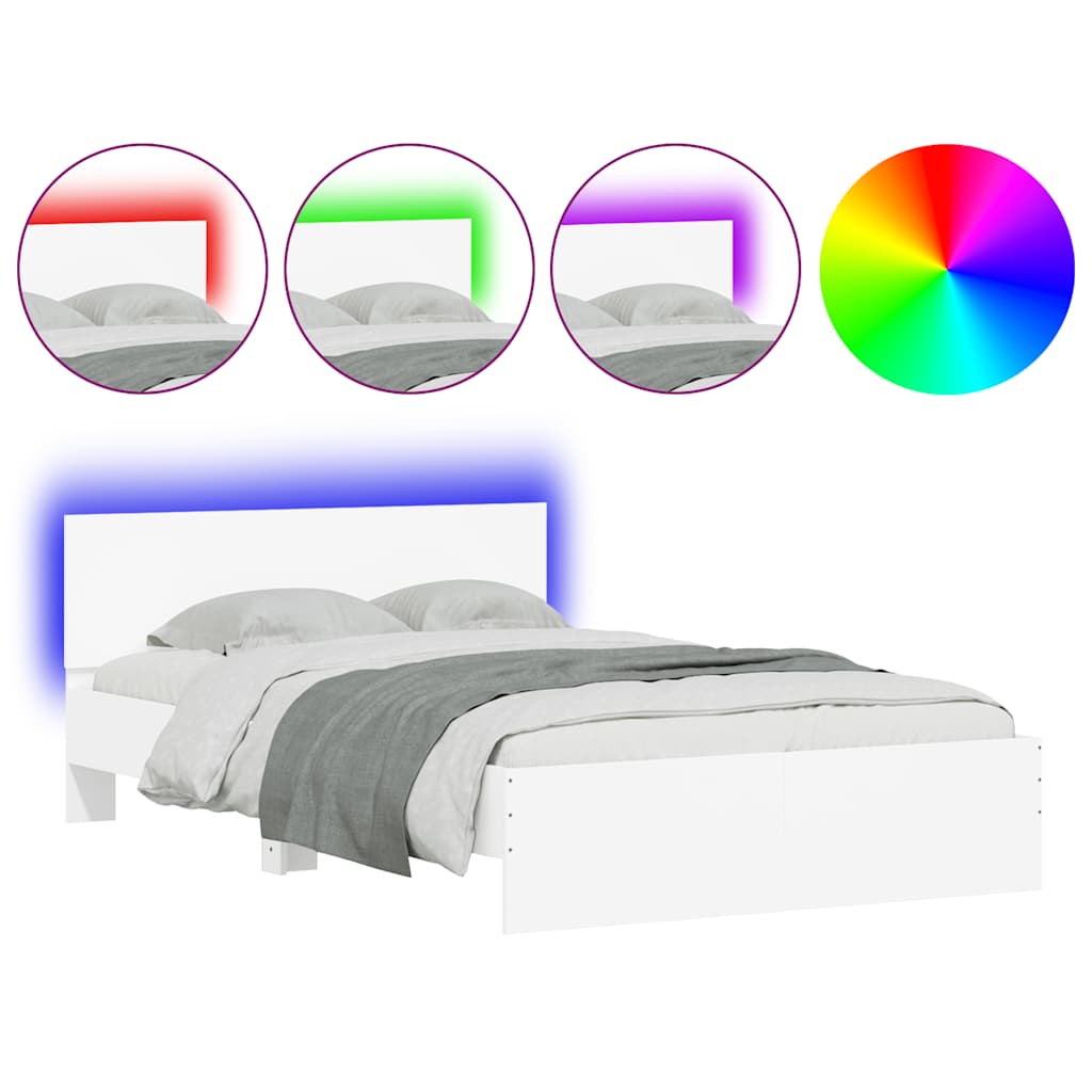 vidaXL Rama łóżka z wezgłowiem i LED, biała, 140x200 cm