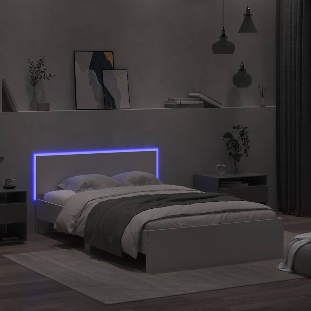 vidaXL Rama łóżka z wezgłowiem i LED, biała, 140x200 cm