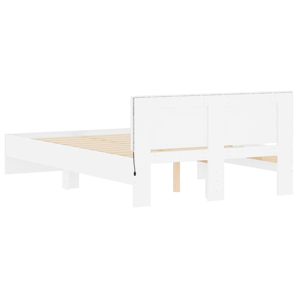 vidaXL Rama łóżka z wezgłowiem i LED, biała, 140x200 cm
