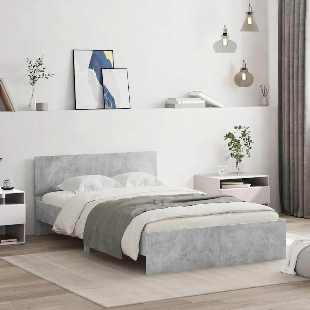 vidaXL Rama łóżka z wezgłowiem i LED, szarość betonu, 140x200 cm