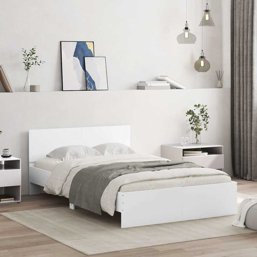 vidaXL Rama łóżka z wezgłowiem i LED, biała, 120x200 cm