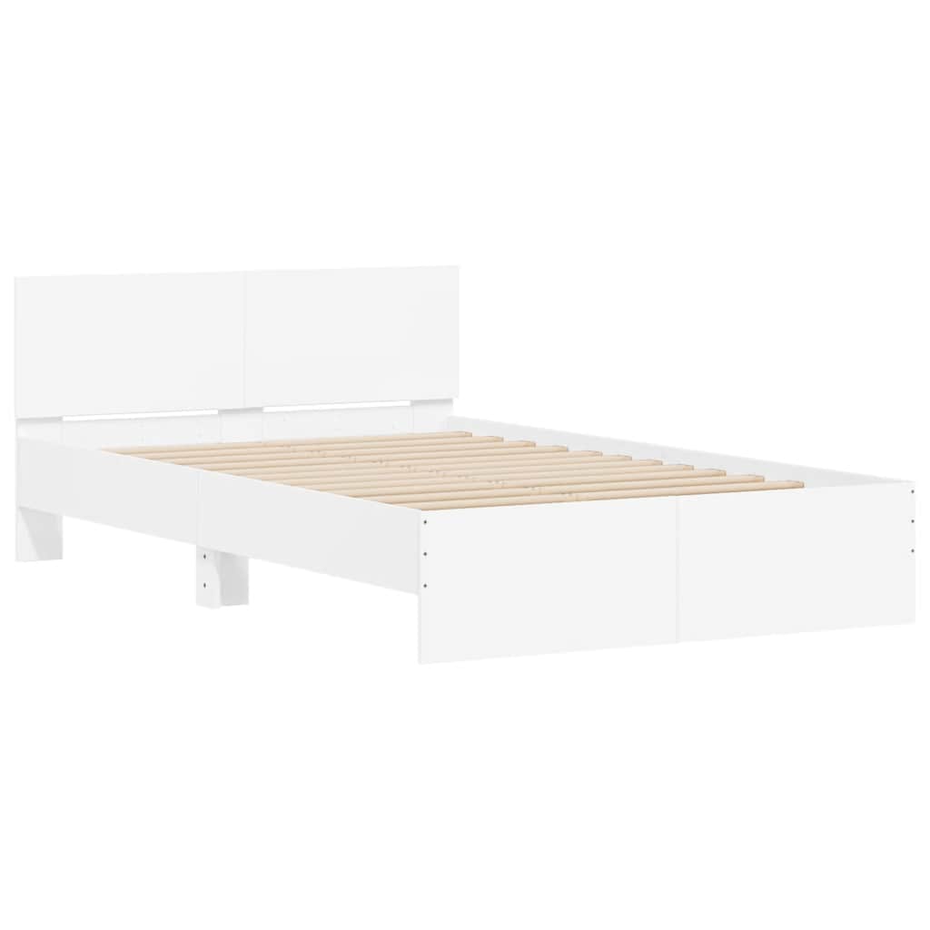 vidaXL Rama łóżka z wezgłowiem i LED, biała, 120x200 cm