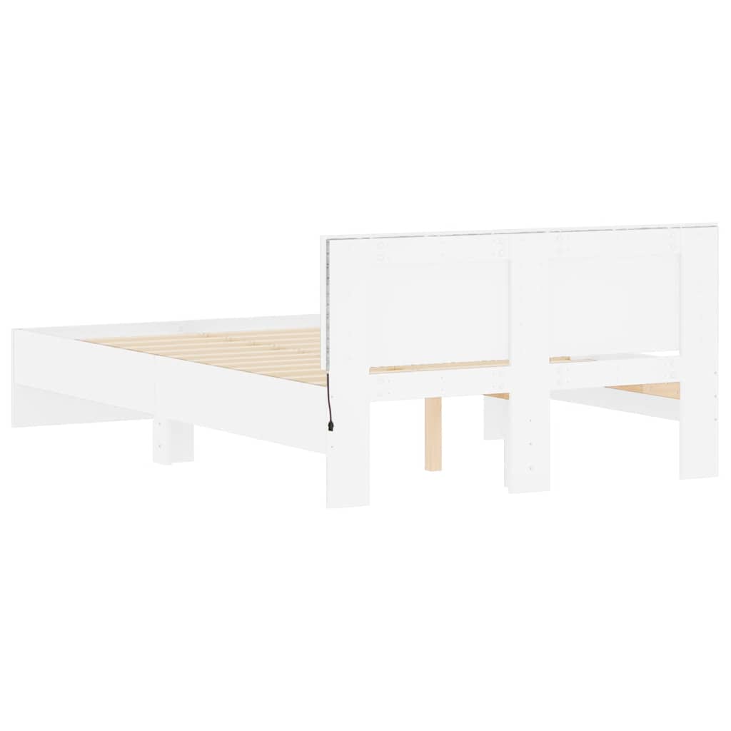 vidaXL Rama łóżka z wezgłowiem i LED, biała, 120x200 cm