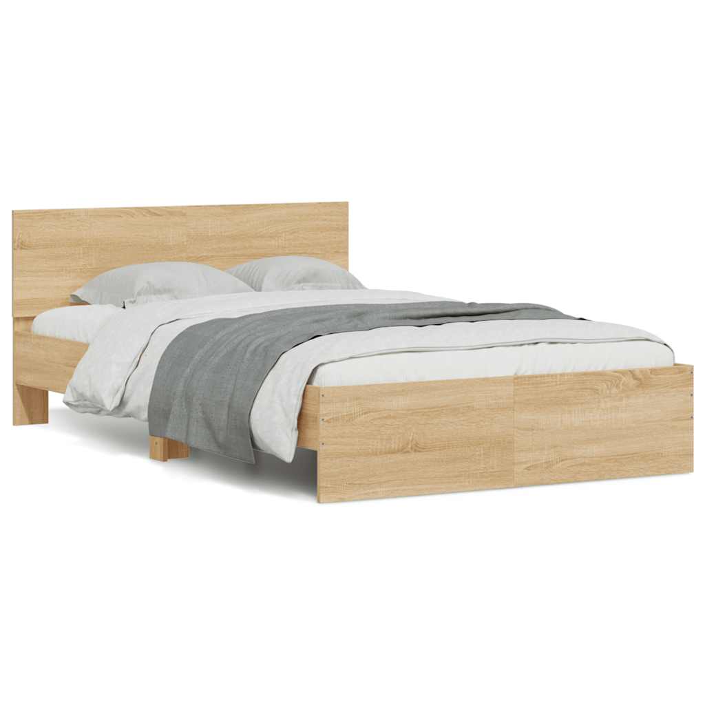 vidaXL Rama łóżka z wezgłowiem i LED, dąb sonoma, 120x200 cm