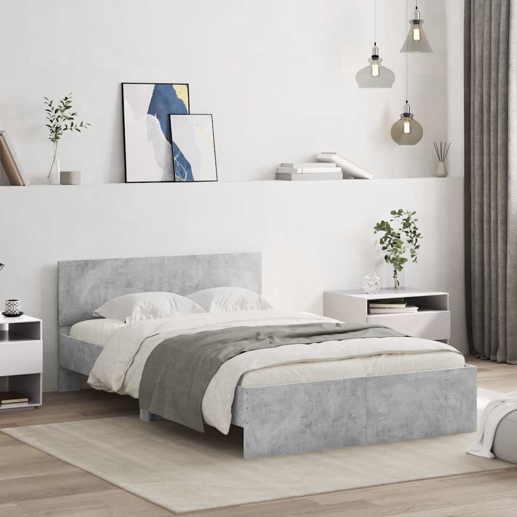 vidaXL Rama łóżka z wezgłowiem i LED, szarość betonu, 120x200 cm