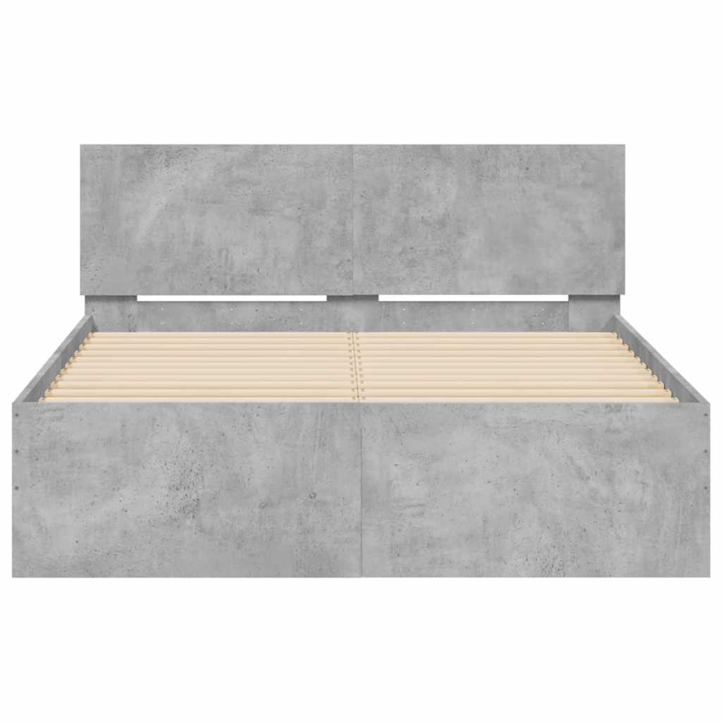 vidaXL Rama łóżka z wezgłowiem i LED, szarość betonu, 120x200 cm