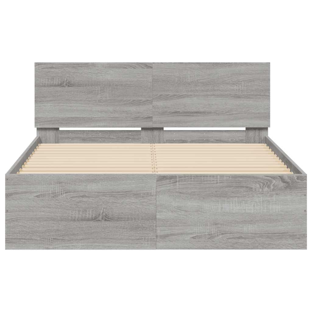 vidaXL Rama łóżka z wezgłowiem i LED, szary dąb sonoma, 120x200 cm