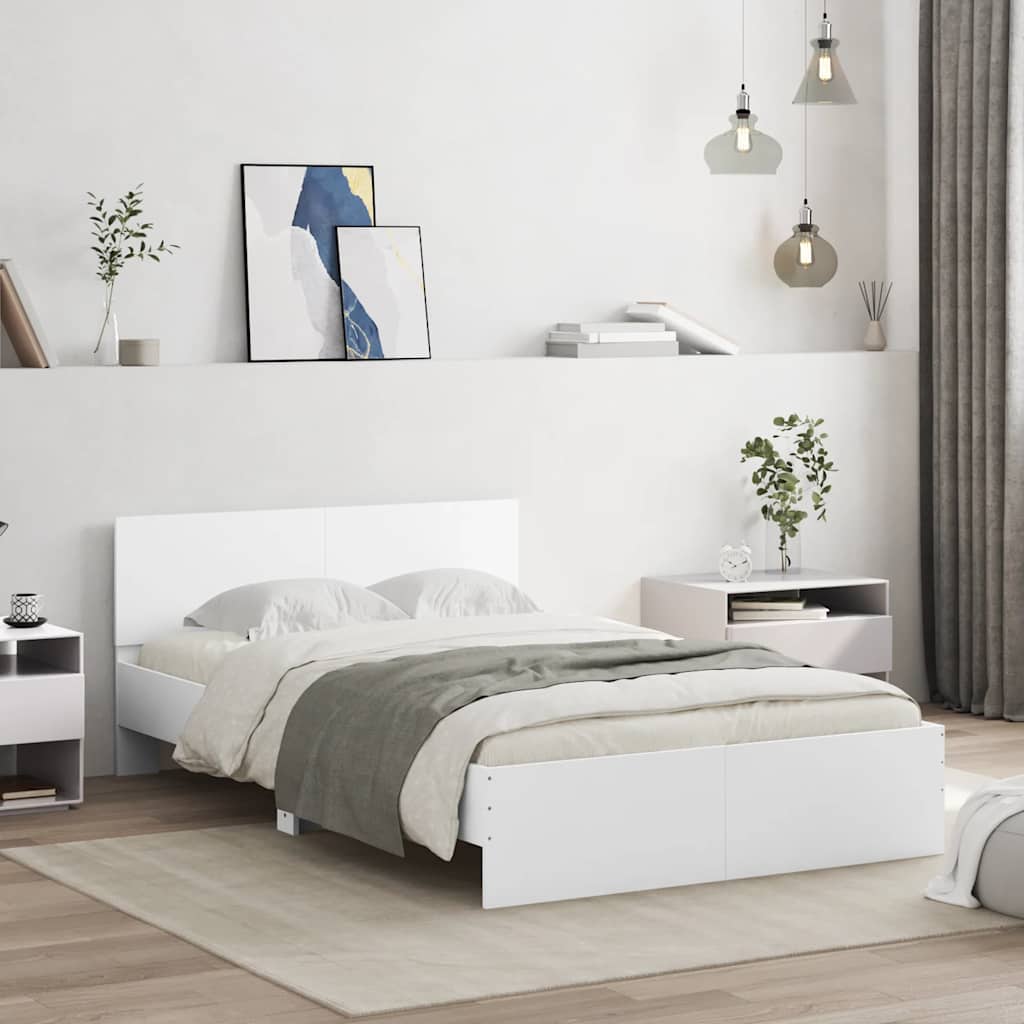 vidaXL Rama łóżka z wezgłowiem i LED, biała, 140x190 cm