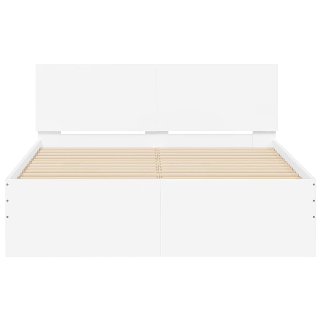 vidaXL Rama łóżka z wezgłowiem i LED, biała, 140x190 cm