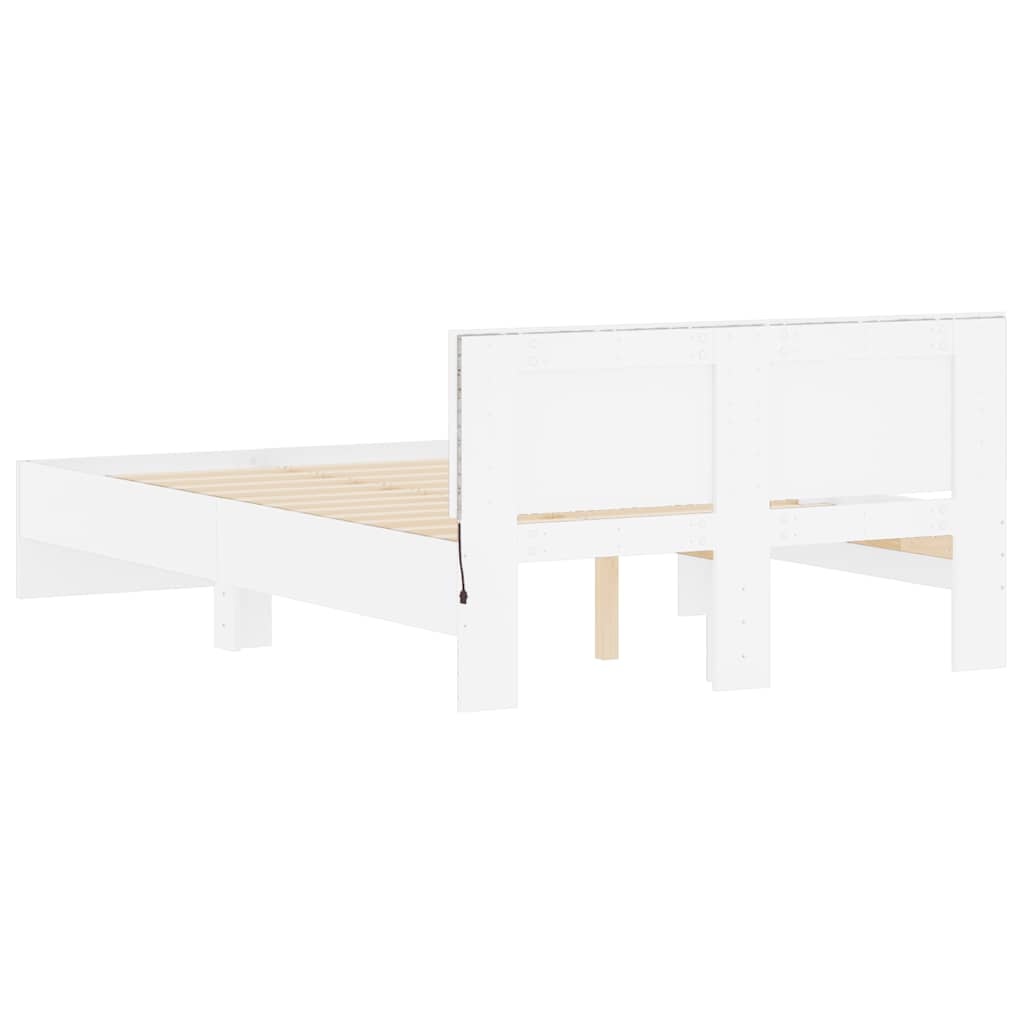 vidaXL Rama łóżka z wezgłowiem i LED, biała, 140x190 cm