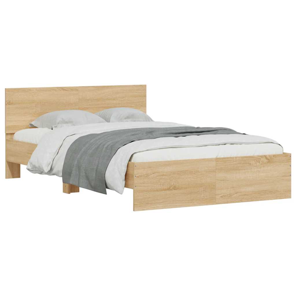 vidaXL Rama łóżka z wezgłowiem i LED, dąb sonoma, 140x190 cm