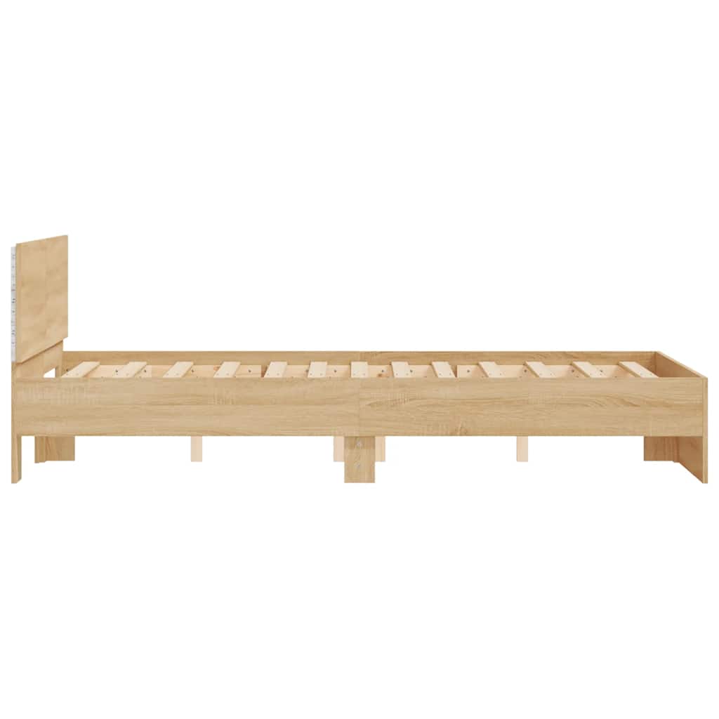 vidaXL Rama łóżka z wezgłowiem i LED, dąb sonoma, 140x190 cm