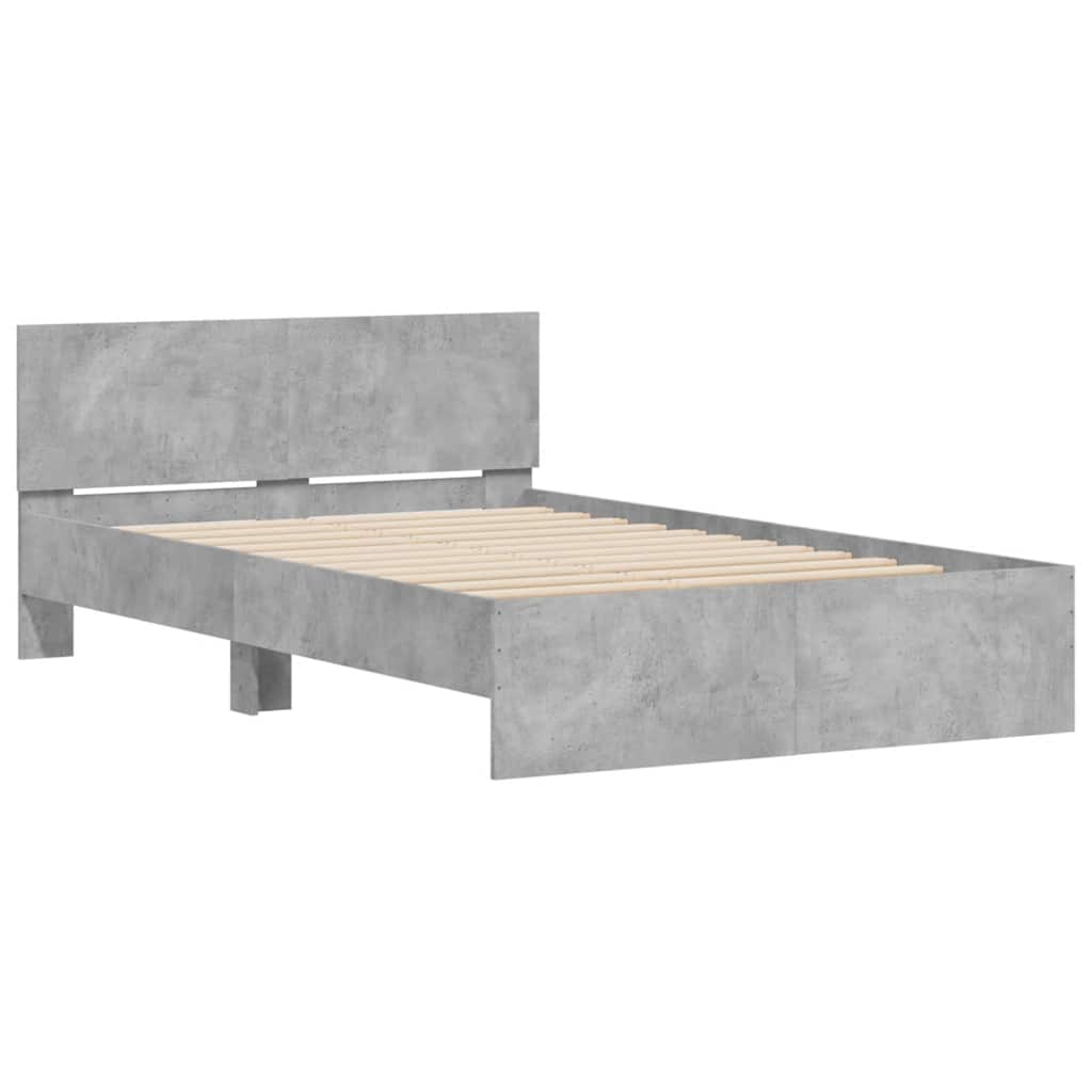 vidaXL Rama łóżka z wezgłowiem i LED, szarość betonu, 140x190 cm