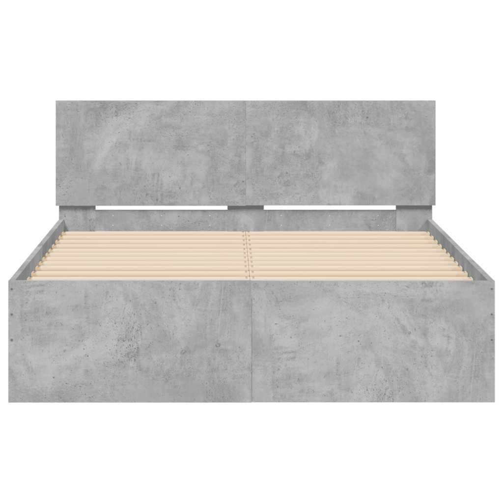 vidaXL Rama łóżka z wezgłowiem i LED, szarość betonu, 140x190 cm
