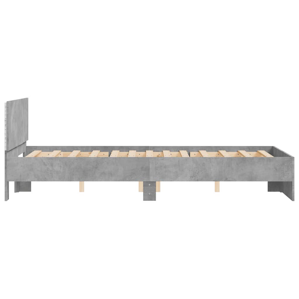 vidaXL Rama łóżka z wezgłowiem i LED, szarość betonu, 140x190 cm