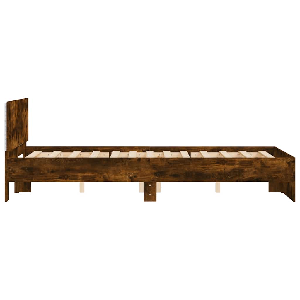 vidaXL Rama łóżka z wezgłowiem i LED, przydymiony dąb, 140x190 cm