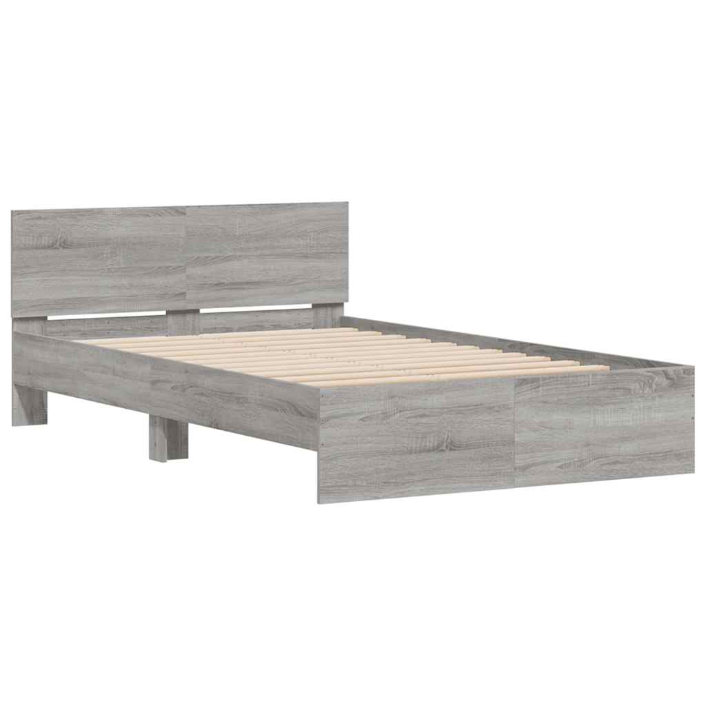 vidaXL Rama łóżka z wezgłowiem i LED, szary dąb sonoma, 140x190 cm