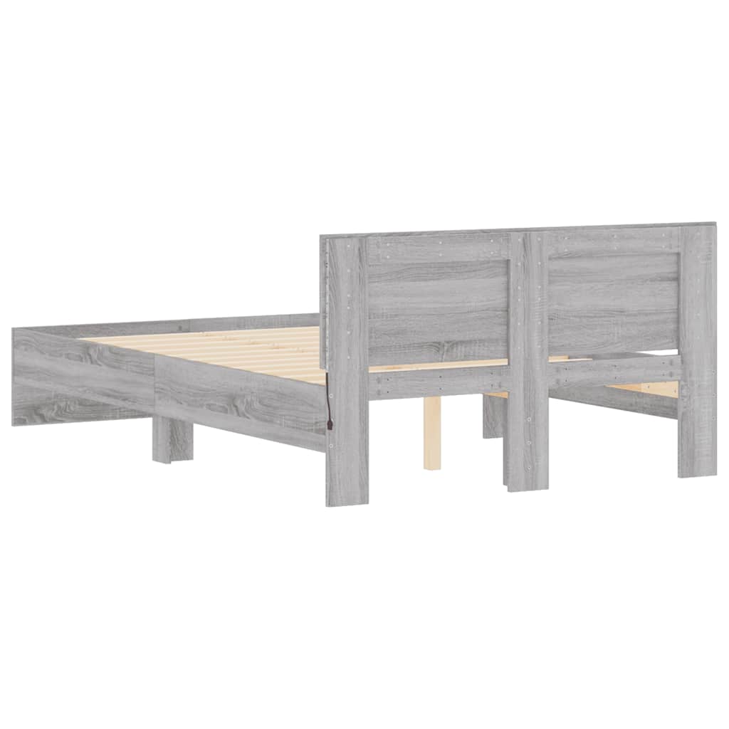 vidaXL Rama łóżka z wezgłowiem i LED, szary dąb sonoma, 140x190 cm