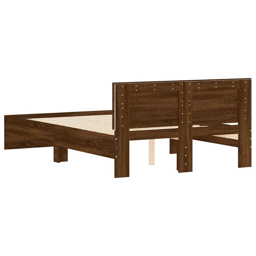 vidaXL Rama łóżka z wezgłowiem i LED, brązowy dąb, 140x190 cm