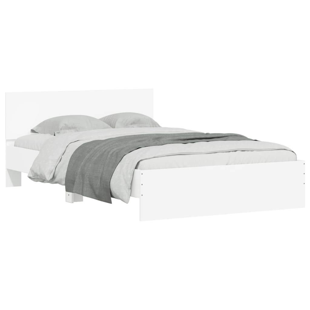 vidaXL Rama łóżka z wezgłowiem i LED, biała, 135x190 cm