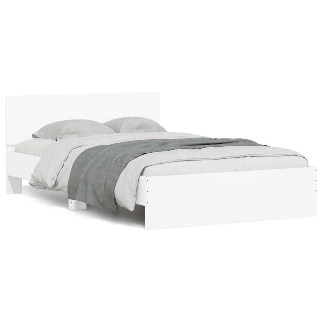 vidaXL Rama łóżka z wezgłowiem i LED, biała, 135x190 cm