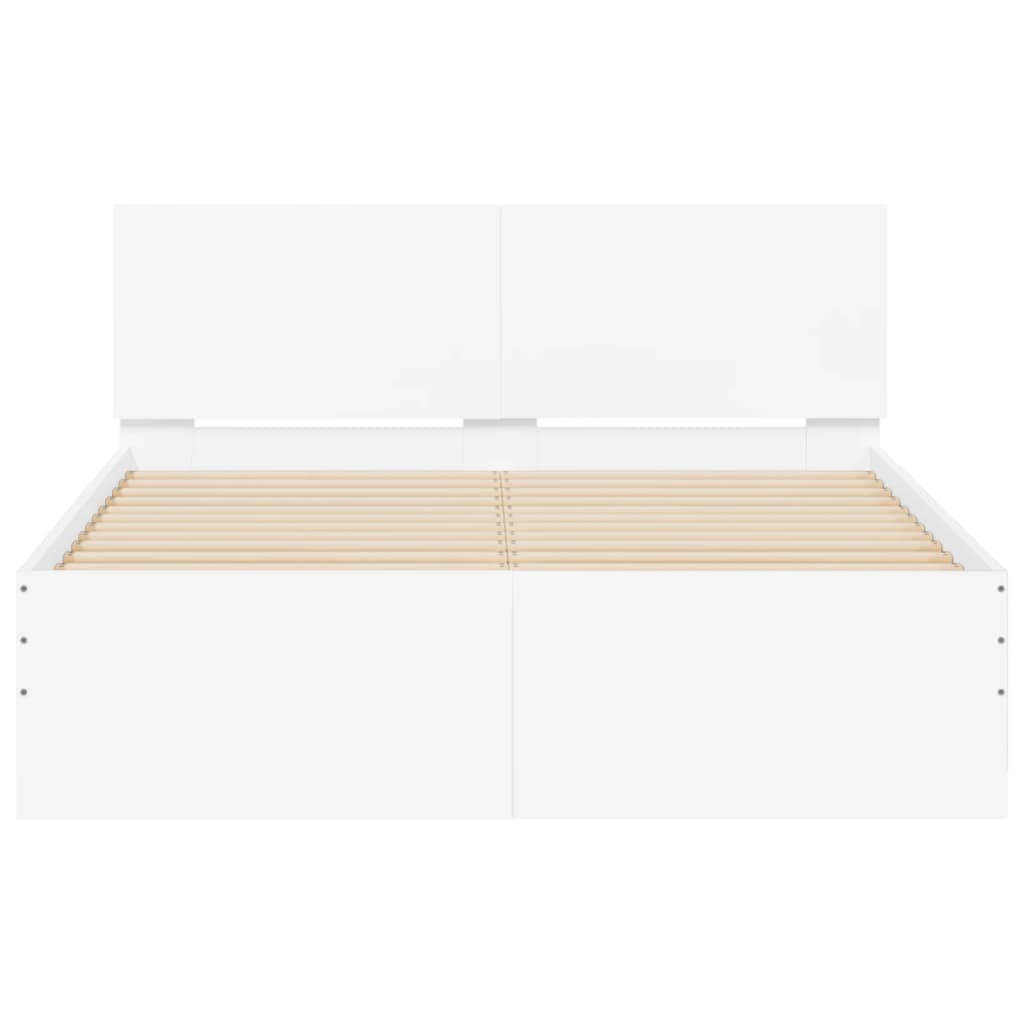 vidaXL Rama łóżka z wezgłowiem i LED, biała, 135x190 cm