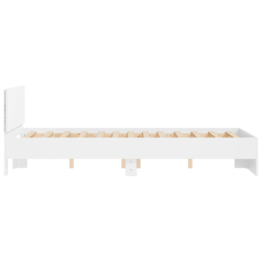 vidaXL Rama łóżka z wezgłowiem i LED, biała, 135x190 cm