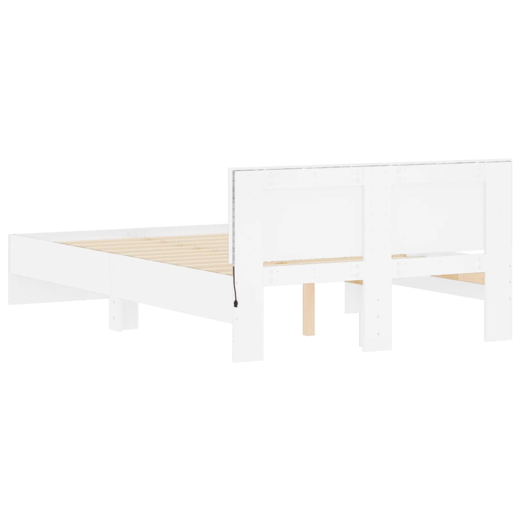 vidaXL Rama łóżka z wezgłowiem i LED, biała, 135x190 cm