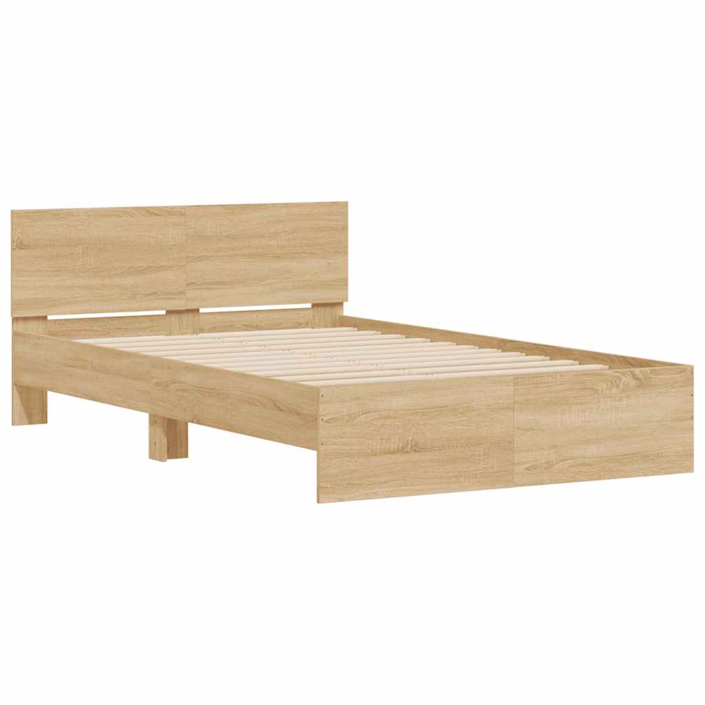 vidaXL Rama łóżka z wezgłowiem i LED, dąb sonoma, 135x190 cm